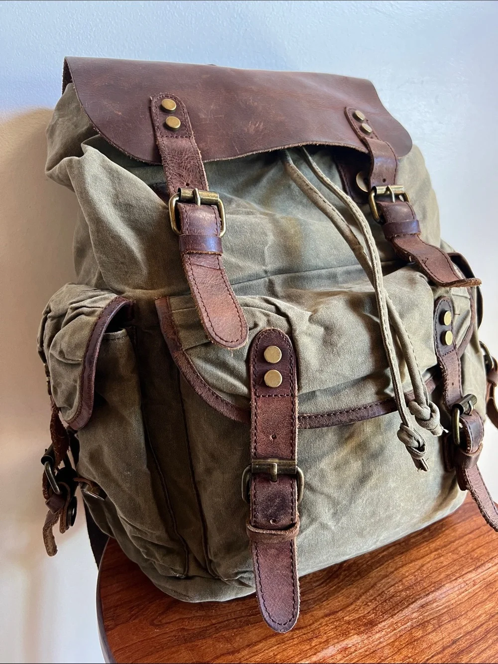 Western Leather Goods lone horse Distressed Canvas Leather Rucksack Backpack